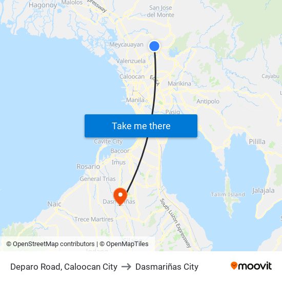 Deparo Road, Caloocan City to Dasmariñas City map