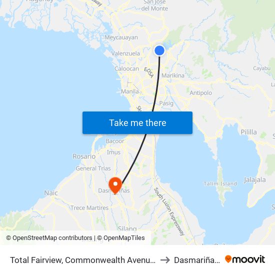 Total Fairview, Commonwealth Avenue, Quezon City to Dasmariñas City map