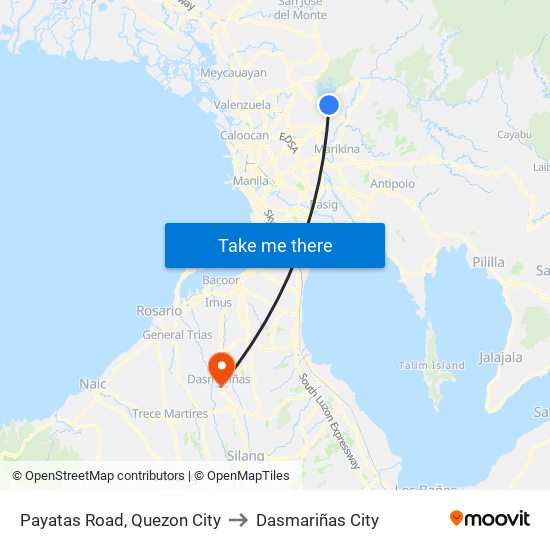 Payatas Road, Quezon City to Dasmariñas City map