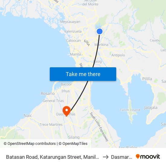 Batasan Road, Katarungan Street, Manila Gravel Pit Road, Quezon City to Dasmariñas City map