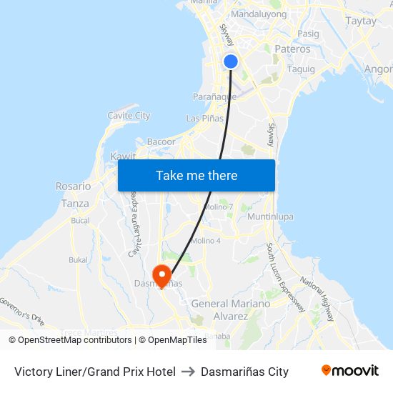 Victory Liner/Grand Prix Hotel to Dasmariñas City map