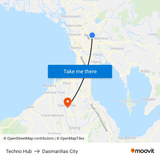 Techno Hub to Dasmariñas City map