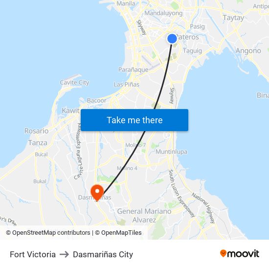 Fort Victoria to Dasmariñas City map