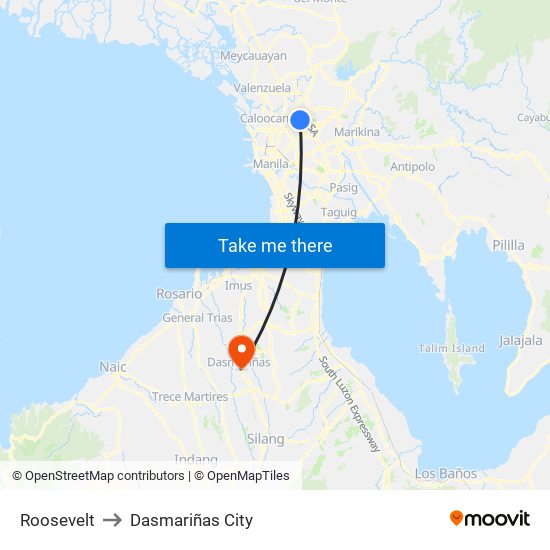 Roosevelt to Dasmariñas City map