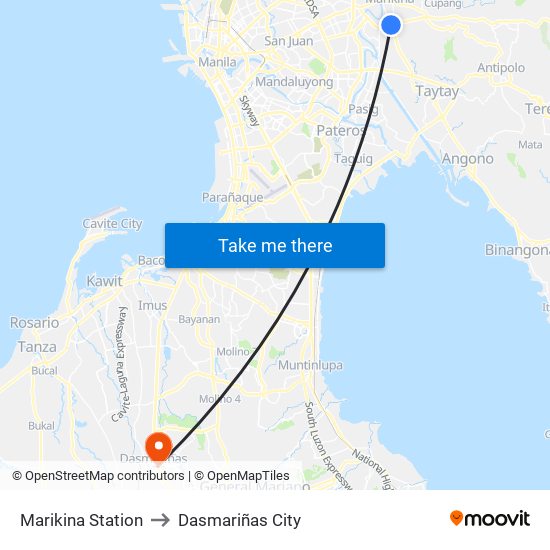 Marikina Station to Dasmariñas City map