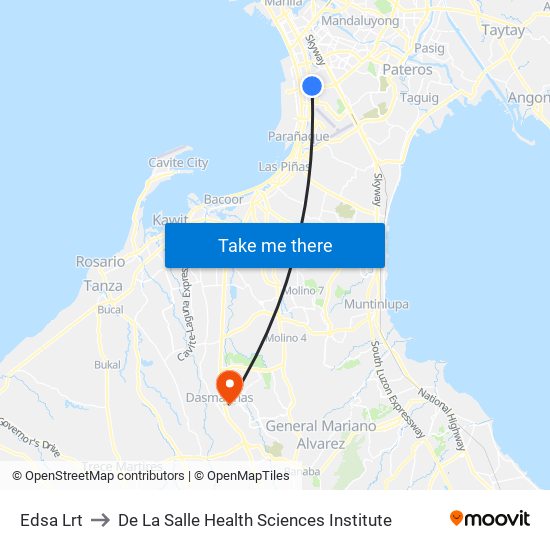 Edsa Lrt to De La Salle Health Sciences Institute map