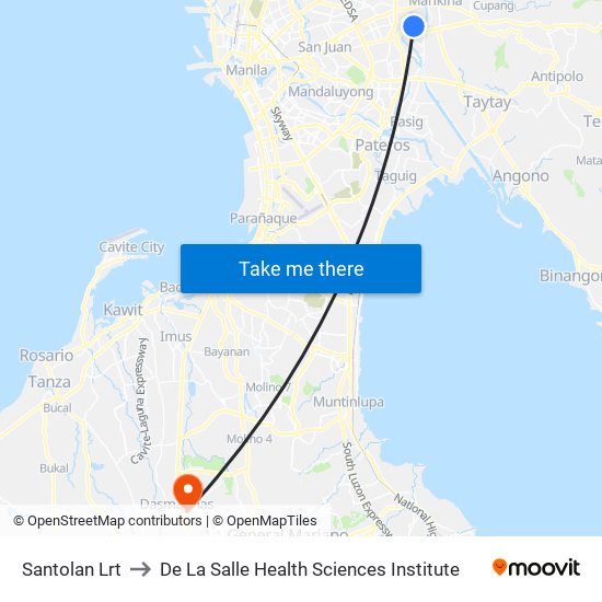 Santolan Lrt to De La Salle Health Sciences Institute map
