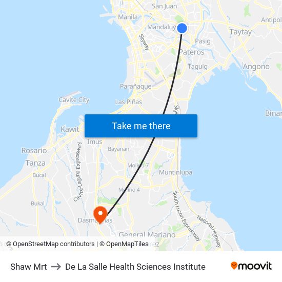 Shaw Mrt to De La Salle Health Sciences Institute map