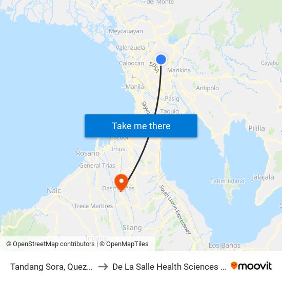 Tandang Sora, Quezon City to De La Salle Health Sciences Institute map