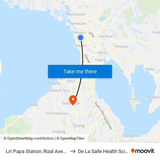 Lrt Papa Station, Rizal  Avenue, Caloocan City to De La Salle Health Sciences Institute map
