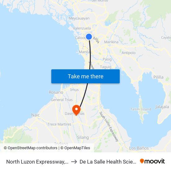 North Luzon Expressway, Caloocan City to De La Salle Health Sciences Institute map