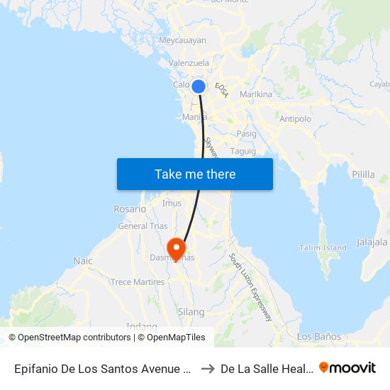 Epifanio De Los Santos Avenue / 5th Street Intersection , Caloocan City to De La Salle Health Sciences Institute map