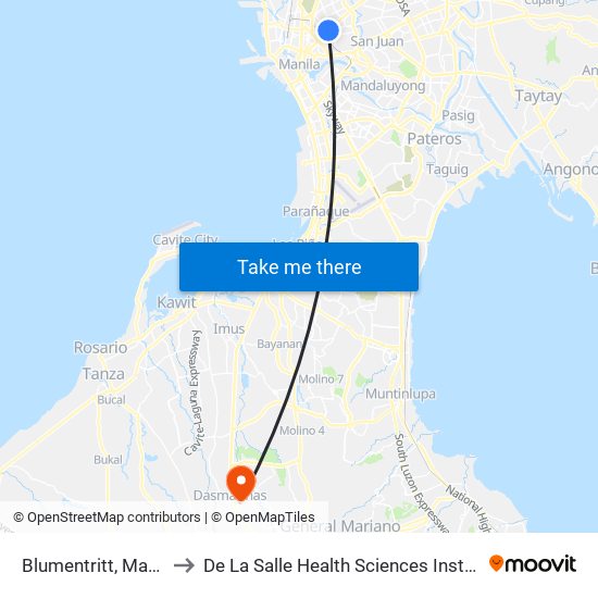 Blumentritt, Manila to De La Salle Health Sciences Institute map