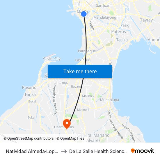 Natividad Almeda-Lopez , Manila to De La Salle Health Sciences Institute map