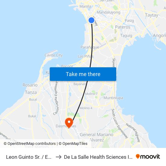 Leon Guinto Sr. / Estrada to De La Salle Health Sciences Institute map