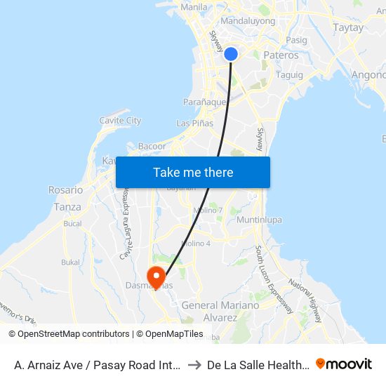 A. Arnaiz Ave / Pasay Road Intersection, Makati City, Manila to De La Salle Health Sciences Institute map