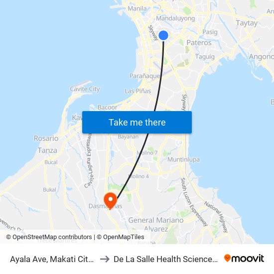 Ayala Ave, Makati City, Manila to De La Salle Health Sciences Institute map
