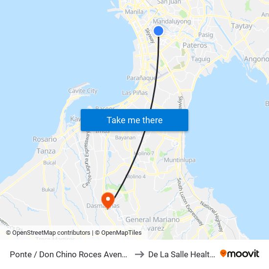 Ponte / Don Chino Roces Avenue Intersection, Makati City, Manila to De La Salle Health Sciences Institute map