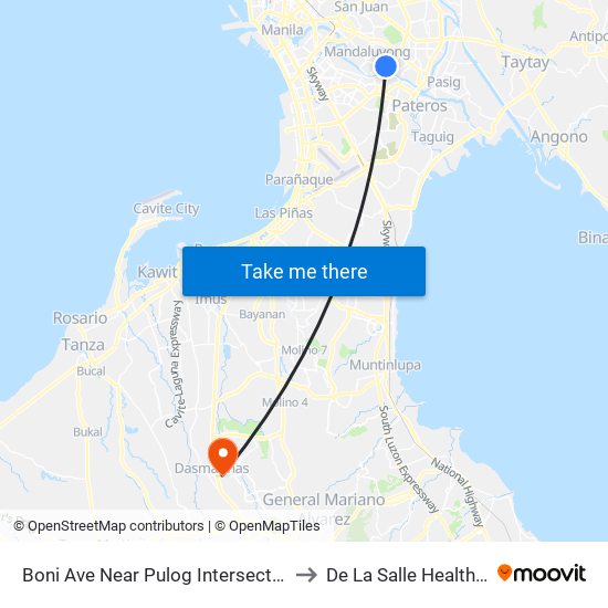 Boni Ave Near Pulog Intersection, Mandaluyong City, Manila to De La Salle Health Sciences Institute map