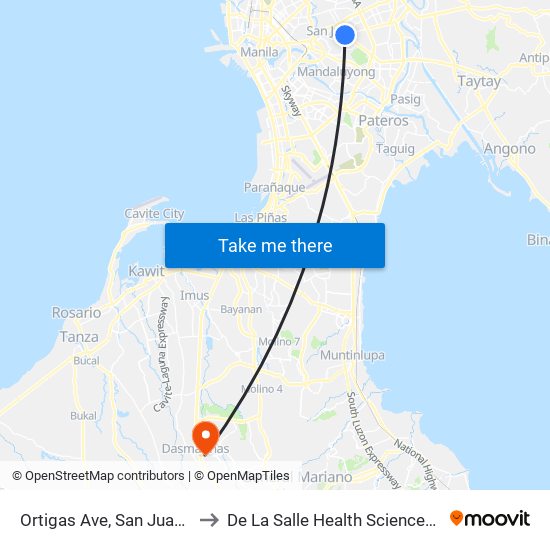 Ortigas Ave, San Juan, Manila to De La Salle Health Sciences Institute map