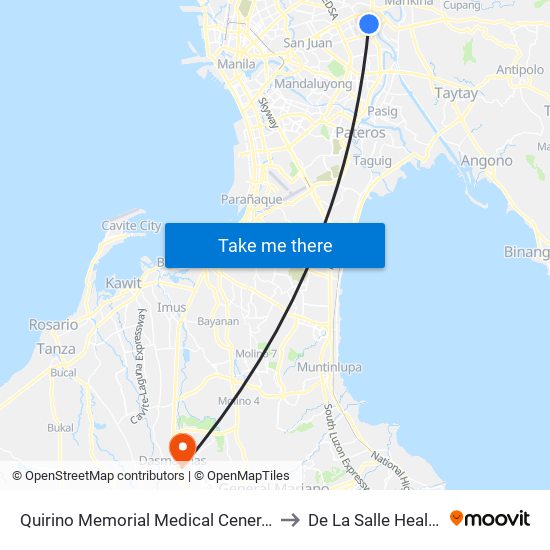 Quirino Memorial Medical Cener, J.P. Rizal Street, Quezon City, Manila to De La Salle Health Sciences Institute map