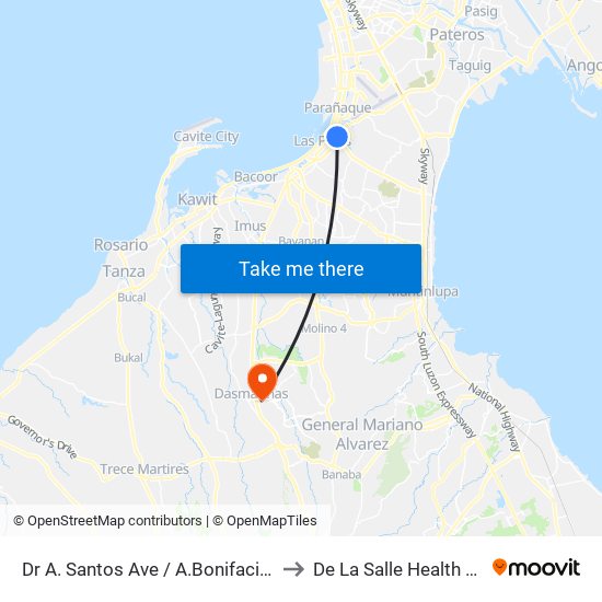 Dr A. Santos Ave / A.Bonifacio, Parañaque City, Manila to De La Salle Health Sciences Institute map