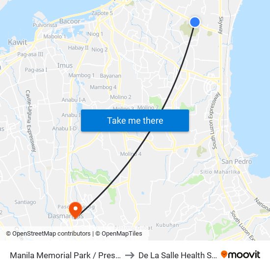 Manila Memorial Park / Press Drive, Parañaque City to De La Salle Health Sciences Institute map