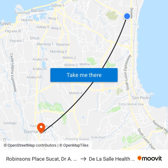 Robinsons Place Sucat, Dr A. Santos Ave, Parañaque City to De La Salle Health Sciences Institute map