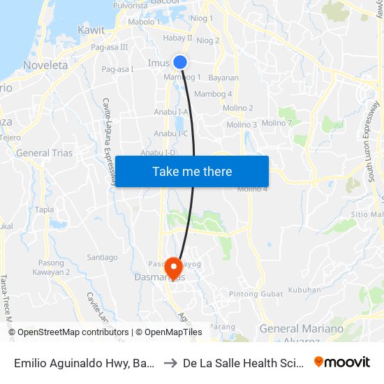 Emilio Aguinaldo Hwy, Bacoor City, Manila to De La Salle Health Sciences Institute map