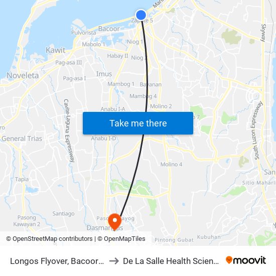 Longos Flyover, Bacoor City, Manila to De La Salle Health Sciences Institute map