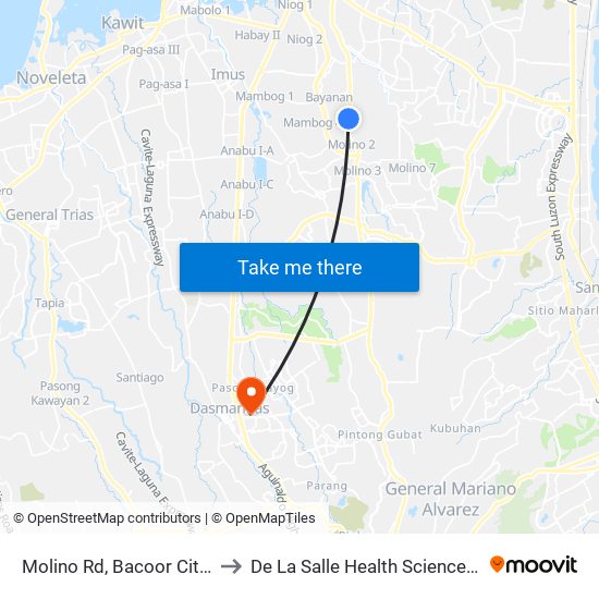Molino Rd, Bacoor City, Manila to De La Salle Health Sciences Institute map