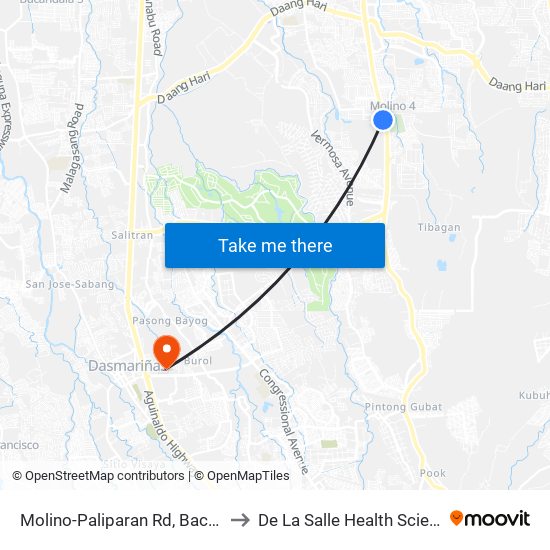 Molino-Paliparan Rd, Bacoor City, Manila to De La Salle Health Sciences Institute map