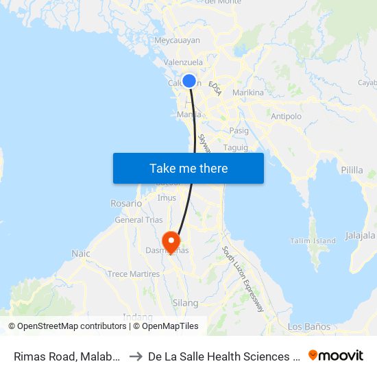 Rimas Road, Malabon City to De La Salle Health Sciences Institute map