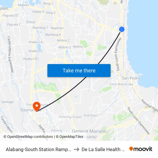 Alabang-South Station Ramp, Muntinlupa City, Manila to De La Salle Health Sciences Institute map