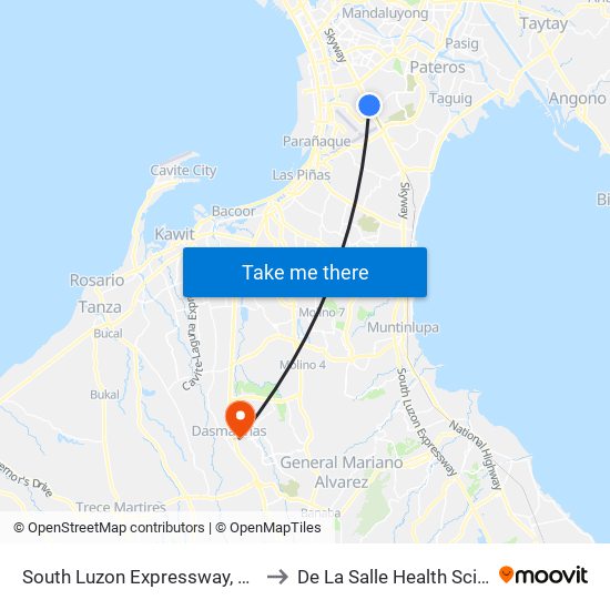 South Luzon Expressway, Makati City, Manila to De La Salle Health Sciences Institute map