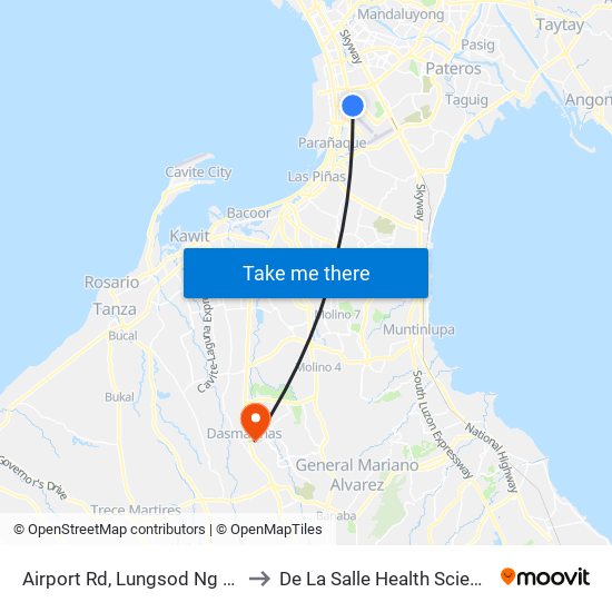 Airport Rd, Lungsod Ng Pasay, Manila to De La Salle Health Sciences Institute map