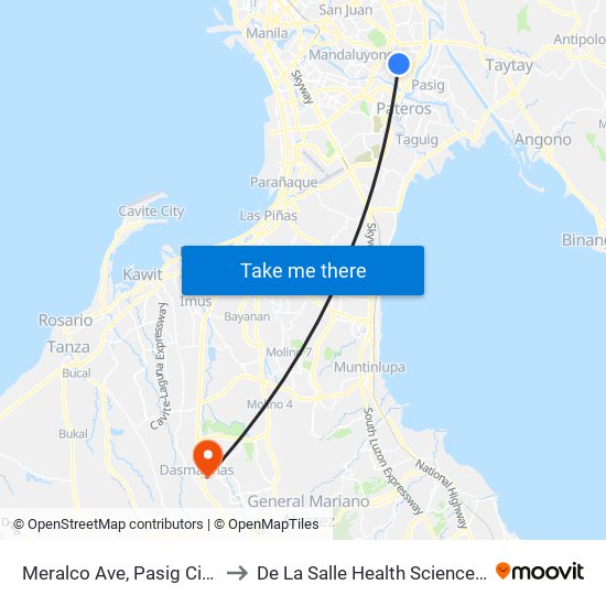 Meralco Ave, Pasig City, Manila to De La Salle Health Sciences Institute map