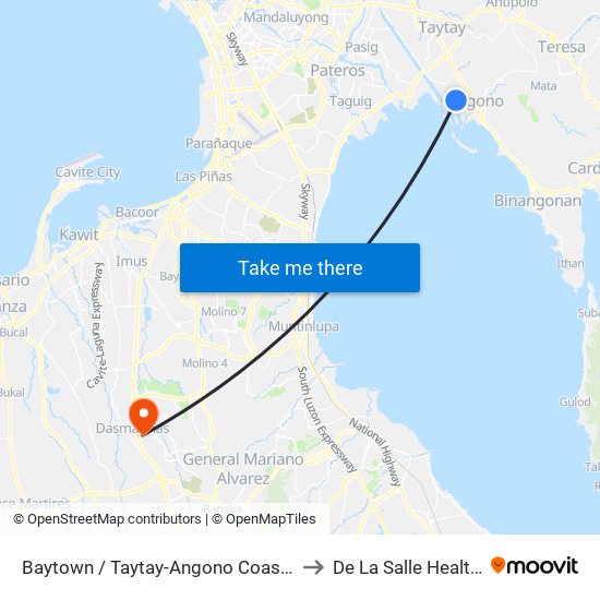 Baytown / Taytay-Angono Coastal Rd Intersection, Angono, Manila to De La Salle Health Sciences Institute map