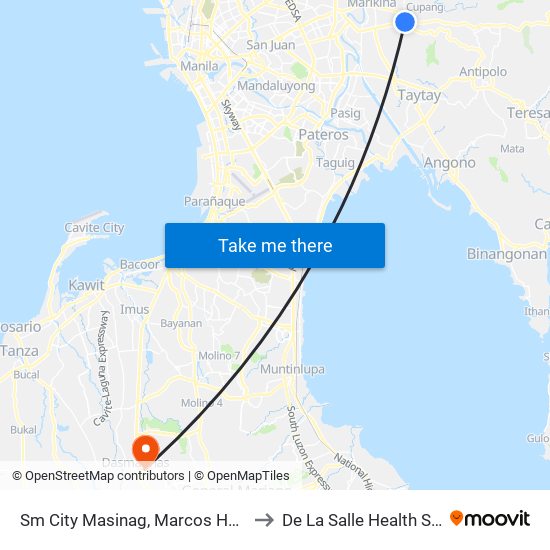 Sm City Masinag, Marcos Hwy, Antipolo City, Manila to De La Salle Health Sciences Institute map