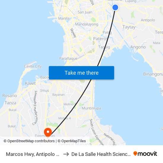 Marcos Hwy, Antipolo City, Manila to De La Salle Health Sciences Institute map