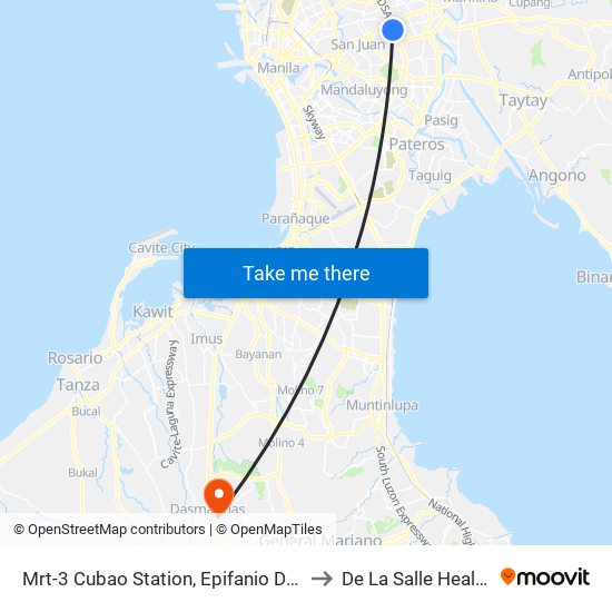 Mrt-3 Cubao Station, Epifanio De Los Santos Av, Quezon City, Manila to De La Salle Health Sciences Institute map