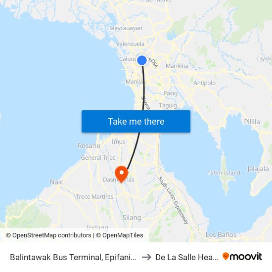 Balintawak Bus Terminal, Epifanio De Los Santos Ave, Quezon City, Manila to De La Salle Health Sciences Institute map