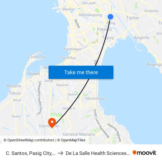 C. Santos, Pasig City, Manila to De La Salle Health Sciences Institute map