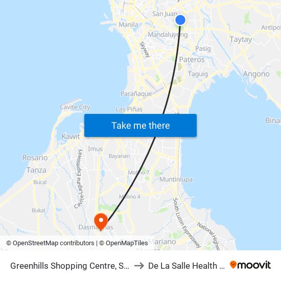 Greenhills Shopping Centre, Service Rd, San Juan, Manila to De La Salle Health Sciences Institute map