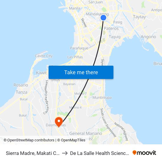 Sierra Madre, Makati City, Manila to De La Salle Health Sciences Institute map