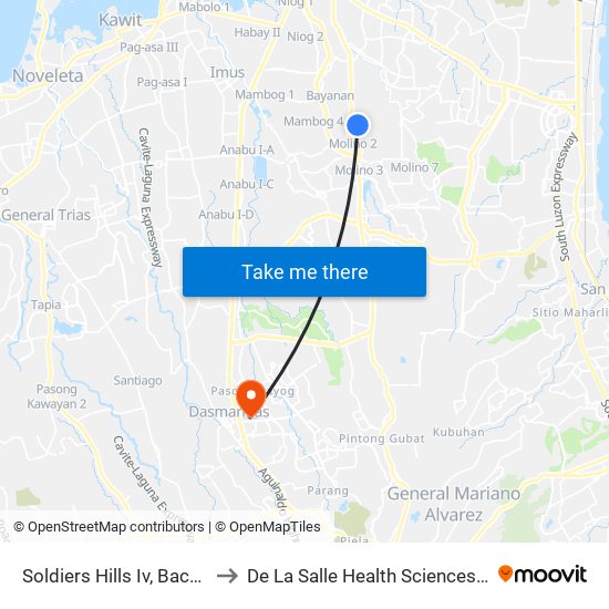Soldiers Hills Iv, Bacoor City to De La Salle Health Sciences Institute map