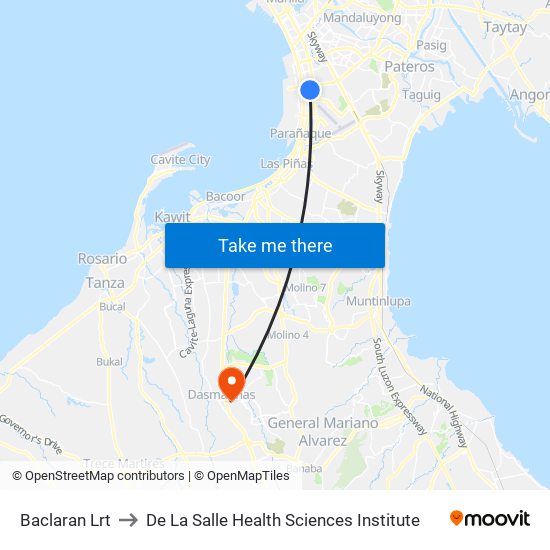 Baclaran Lrt to De La Salle Health Sciences Institute map