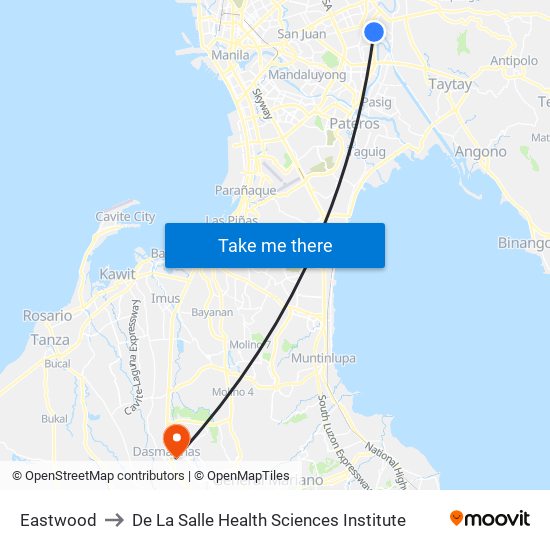 Eastwood to De La Salle Health Sciences Institute map