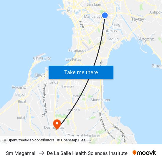 Sm Megamall to De La Salle Health Sciences Institute map