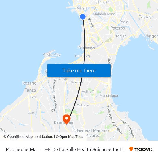 Robinsons Manila to De La Salle Health Sciences Institute map